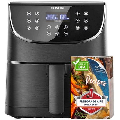 Cosori Freidora de Aire 5,5L Interior Metálico Real, Freidora de Aire Design Antioxidante, Tecnologia de Calentamiento Uniforme, 40 Receitas, Reducción de Grasas para uma Vida Saludable, Eficiencia