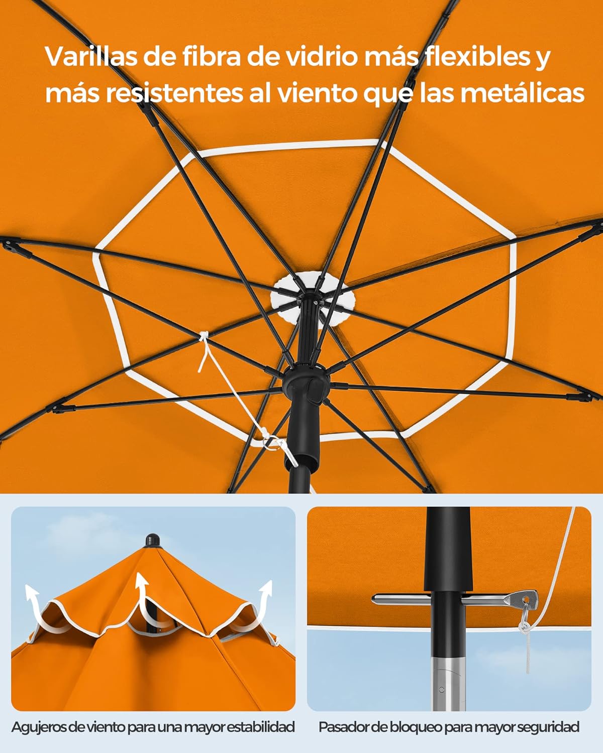 Sombrilla de Playa y Jardín 200 cm – Protección UPF 50+, Inclinación Ajustable y Altura Regulable con Bolsa de Transporte