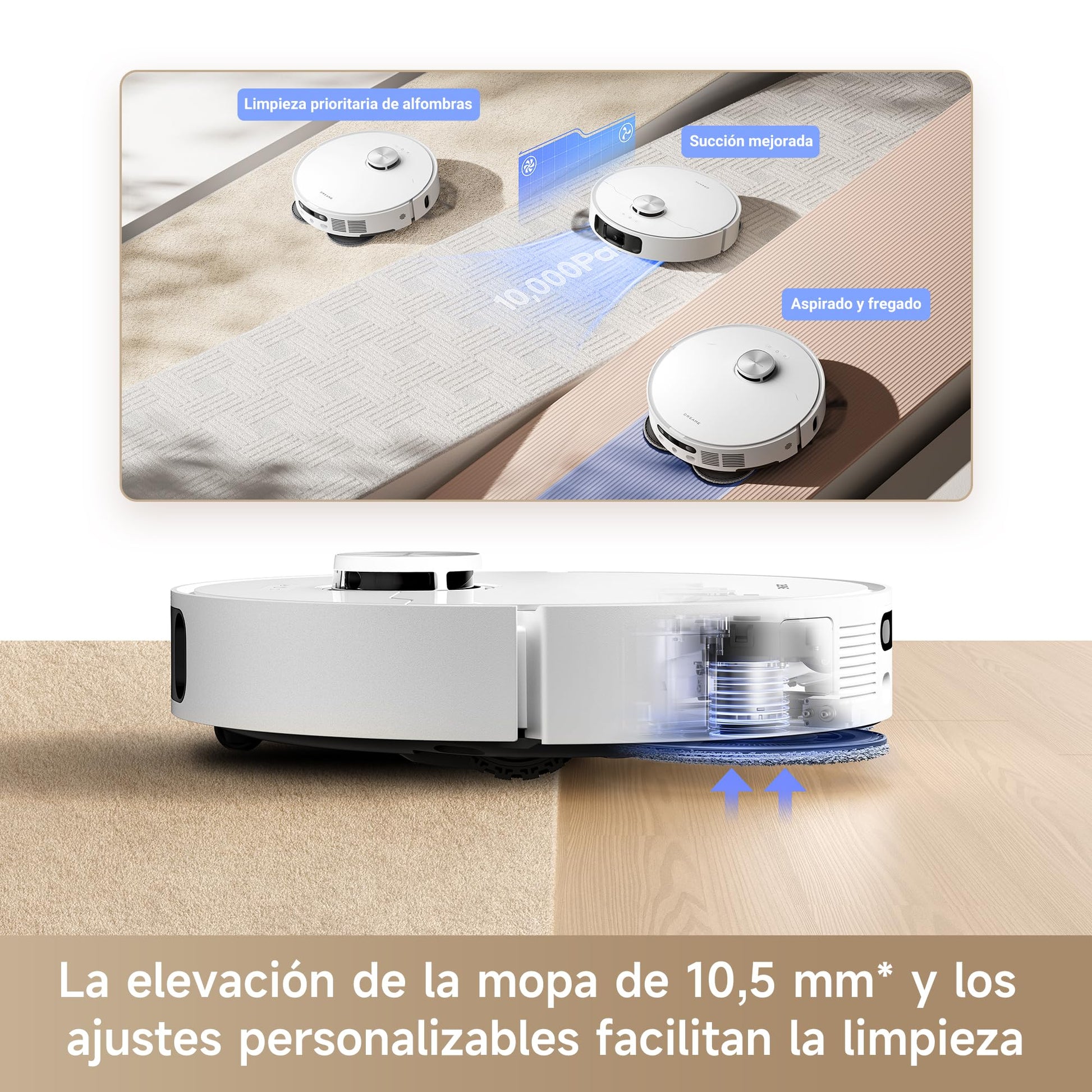 DREAME L10s Ultra Gen 2 Robot aspirador e fregona com RoboSwing MopExtend, 10000 Pa, modo para mascotas, estação base automática, 32 configurações de nível de água, limpieza de alfombras versátil