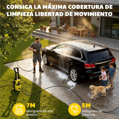 Hidrolimpiadora de Alta Presión 120 Bar – 380 L/h, Manguera 7 m, Bomba de Aluminio y Radio de Acción 12 m