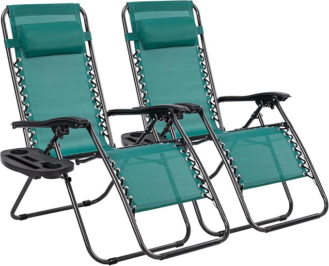 Pack de 2 Tumbonas Plegables de Exterior – Reclinables con Reposacabezas y Portavasos, Hasta 150 kg