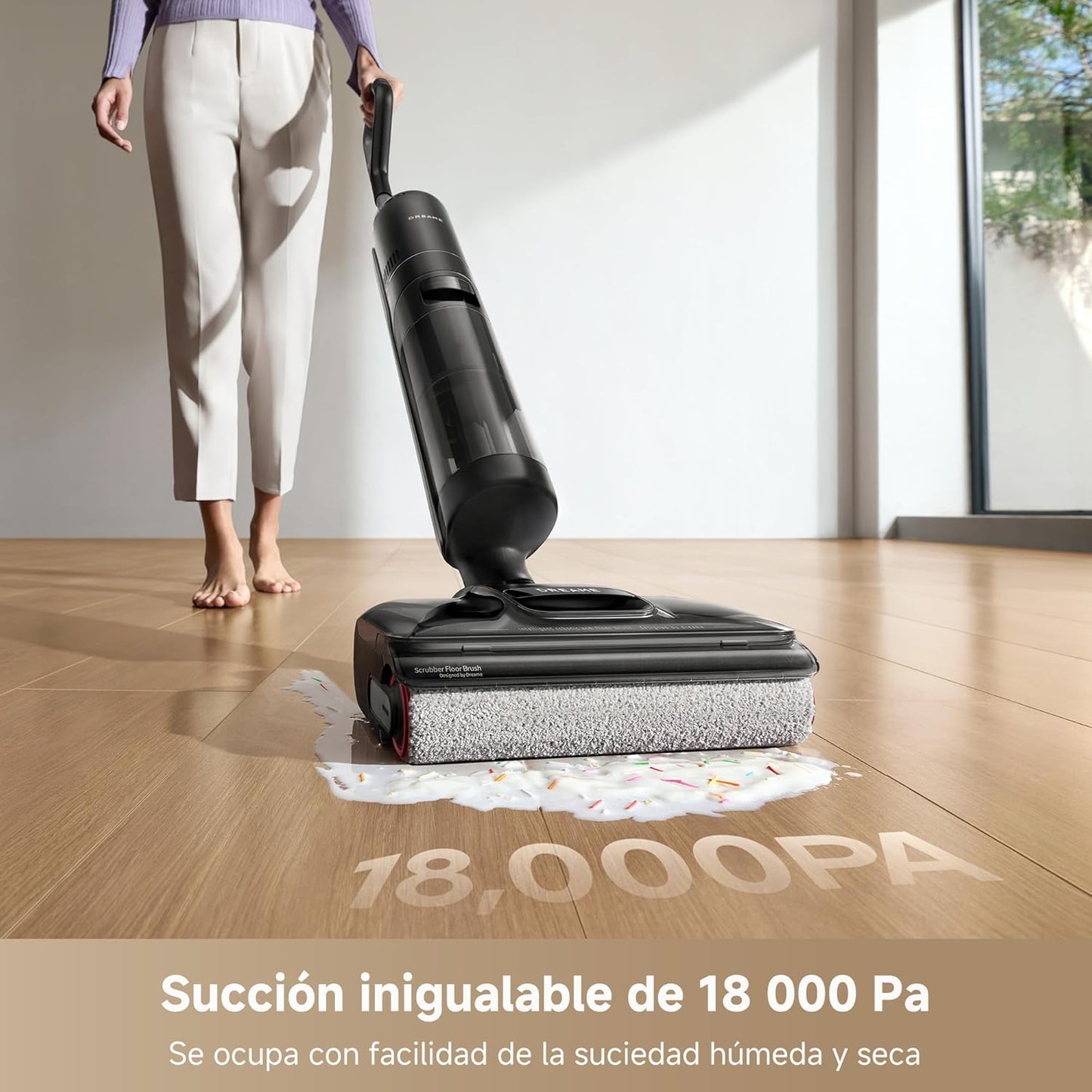 Aspirador en Seco y Húmedo Inteligente – 18.000 Pa, Limpieza 180°, Autolimpieza con Agua Caliente y 50 Min de Autonomía
