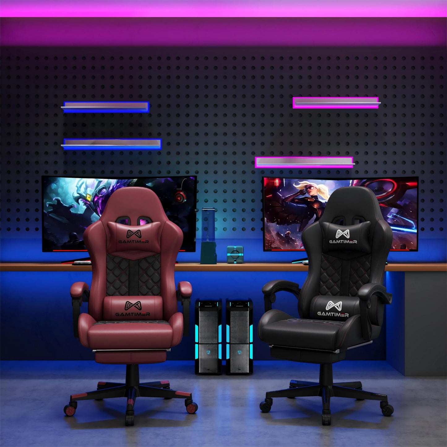 Gamtimer Silla para videojuegos, silla para adultos de 400 libras, silla de conputadora de respaldo alto con reposapiés y reposabrazos vinculados, silla de videojuegos de oficina con soporte lumbar