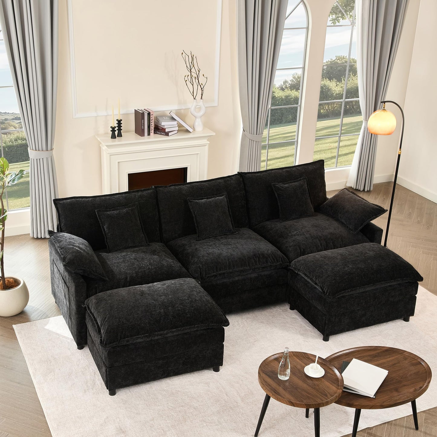 108" U-Shaped Modular Sofá, 3-Seater Sectional Couch, Cloud Couch with Movable Ottoman, Deep Seat Sofás for Living Room (Soft Pink, 108" - U Shape)