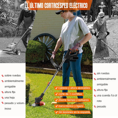 Desbrozadora Eléctrica a Batería 21V – Cortabordes 3 en 1 con 2 Baterías y Longitud Ajustable