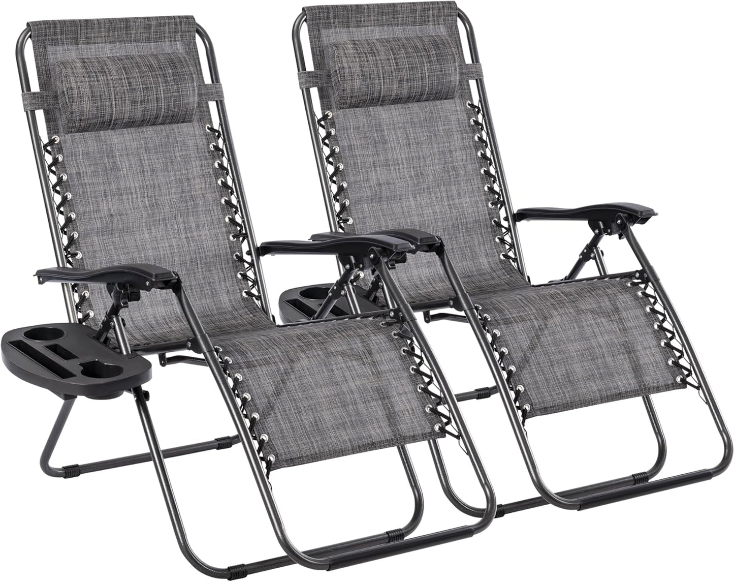 Pack de 2 Tumbonas Plegables de Exterior – Reclinables con Reposacabezas y Portavasos, Hasta 150 kg