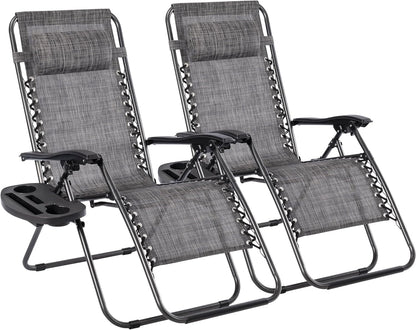 Pack de 2 Tumbonas Plegables de Exterior – Reclinables con Reposacabezas y Portavasos, Hasta 150 kg