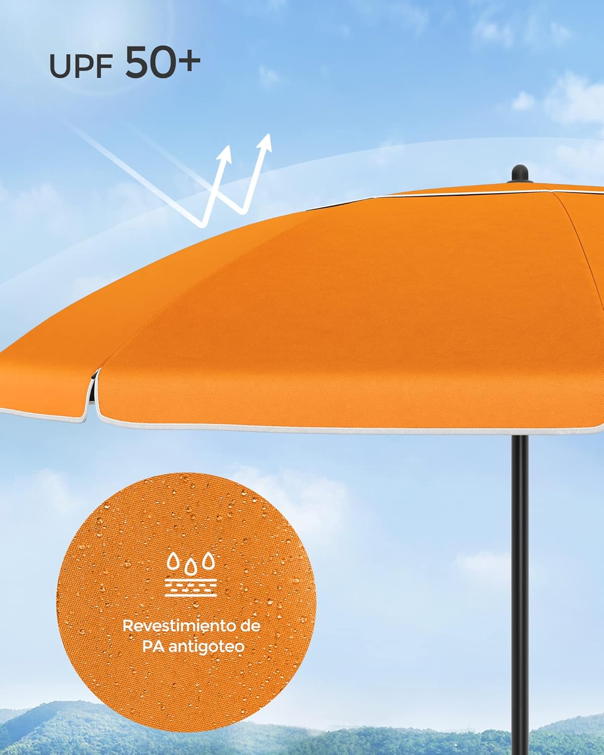 Sombrilla de Playa y Jardín 200 cm – Protección UPF 50+, Inclinación Ajustable y Altura Regulable con Bolsa de Transporte