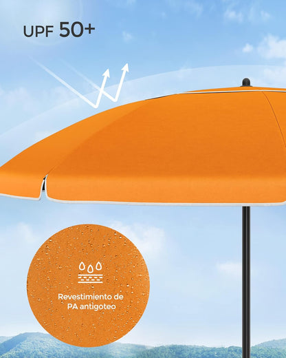 Sombrilla de Playa y Jardín 200 cm – Protección UPF 50+, Inclinación Ajustable y Altura Regulable con Bolsa de Transporte