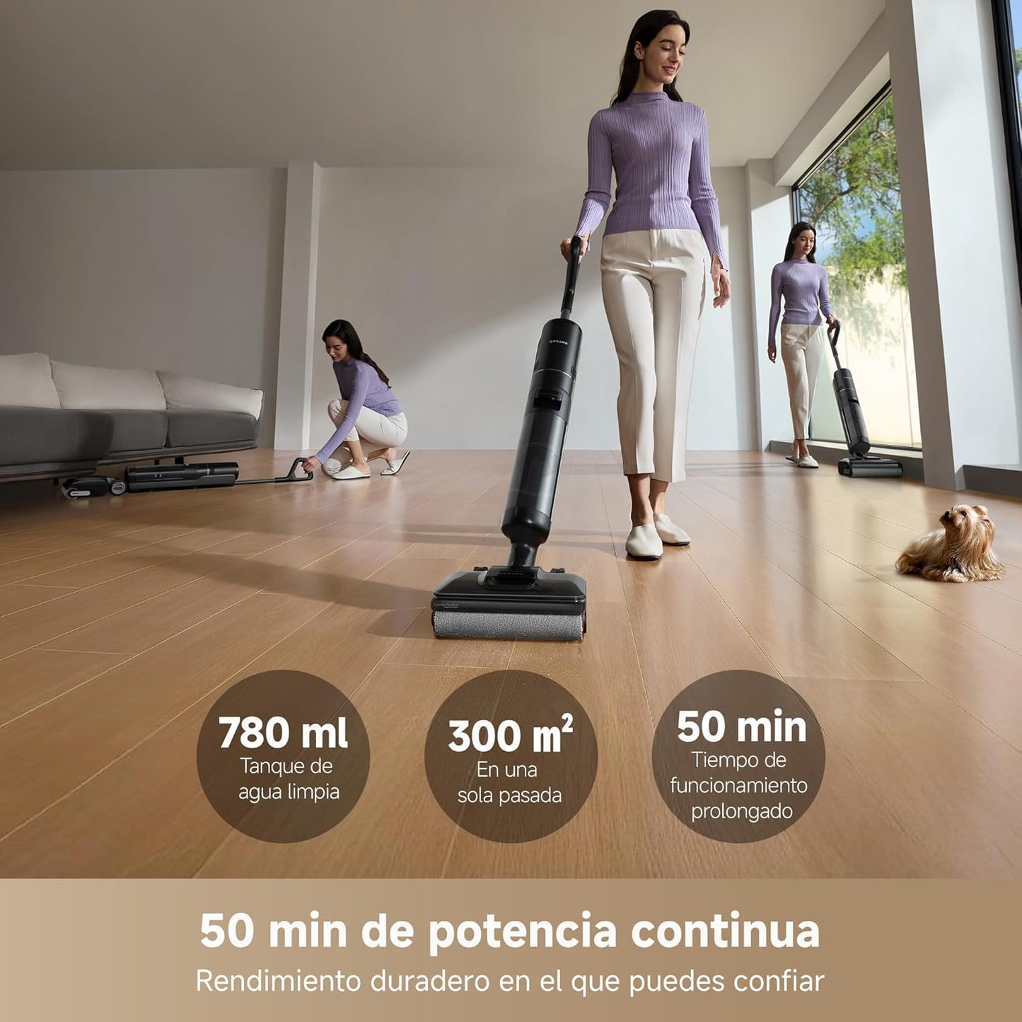 Aspirador en Seco y Húmedo Inteligente – 18.000 Pa, Limpieza 180°, Autolimpieza con Agua Caliente y 50 Min de Autonomía
