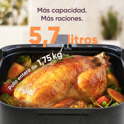 Cosori Freidora de Aire 5,5L Interior Metálico Real, Freidora de Aire Design Antioxidante, Tecnologia de Calentamiento Uniforme, 40 Receitas, Reducción de Grasas para uma Vida Saludable, Eficiencia