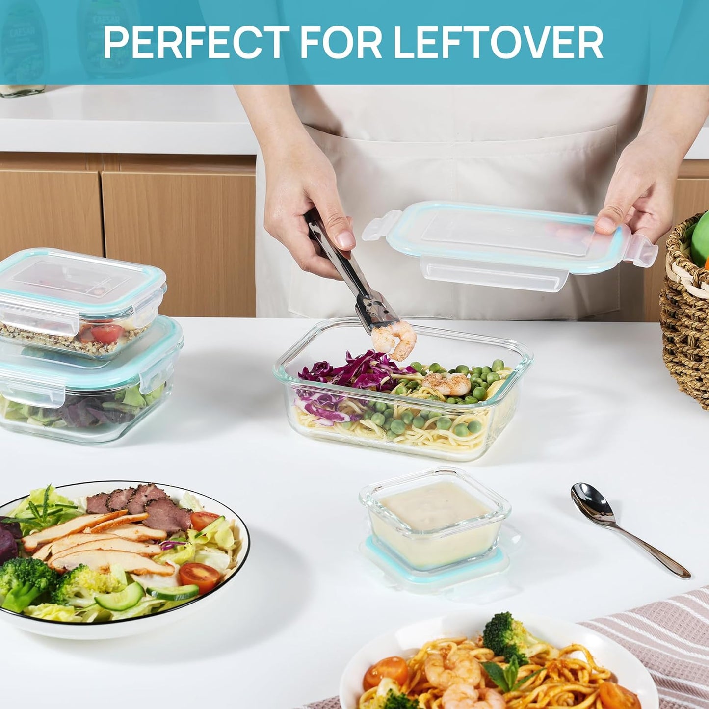 Set de Recipientes de Cristal Herméticos para Alimentos – Envases Reutilizables con Tapas, Aptos para Microondas y Lavavajillas (15 paquetes)
