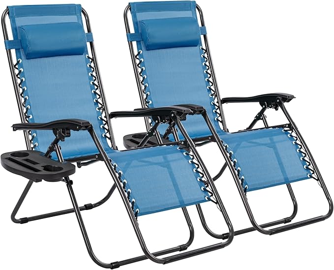 Pack de 2 Tumbonas Plegables de Exterior – Reclinables con Reposacabezas y Portavasos, Hasta 150 kg