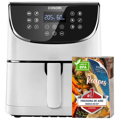 Cosori Freidora de Aire 5,5L Interior Metálico Real, Freidora de Aire Design Antioxidante, Tecnologia de Calentamiento Uniforme, 40 Receitas, Reducción de Grasas para uma Vida Saludable, Eficiencia