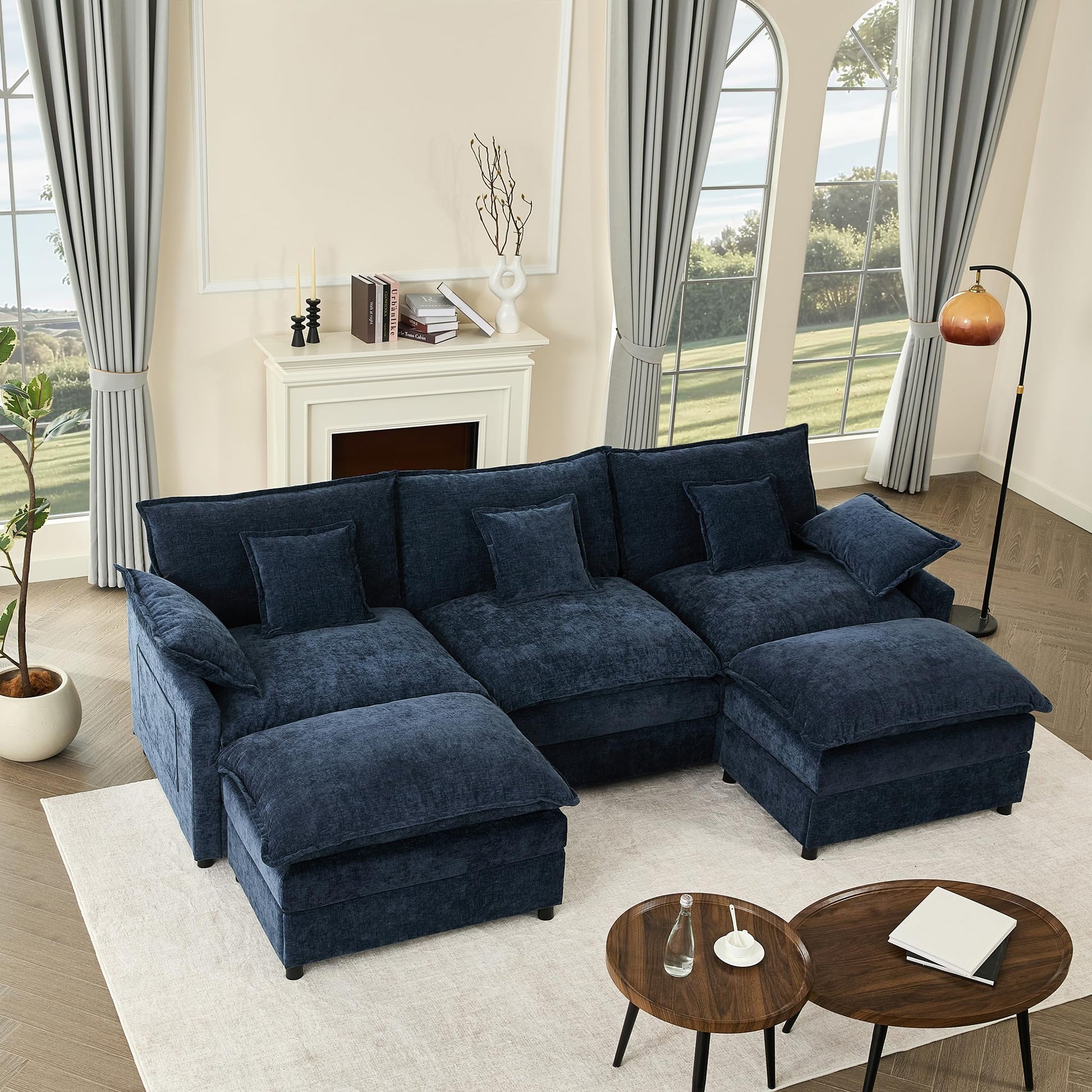 108" U-Shaped Modular Sofá, 3-Seater Sectional Couch, Cloud Couch with Movable Ottoman, Deep Seat Sofás for Living Room (Soft Pink, 108" - U Shape)