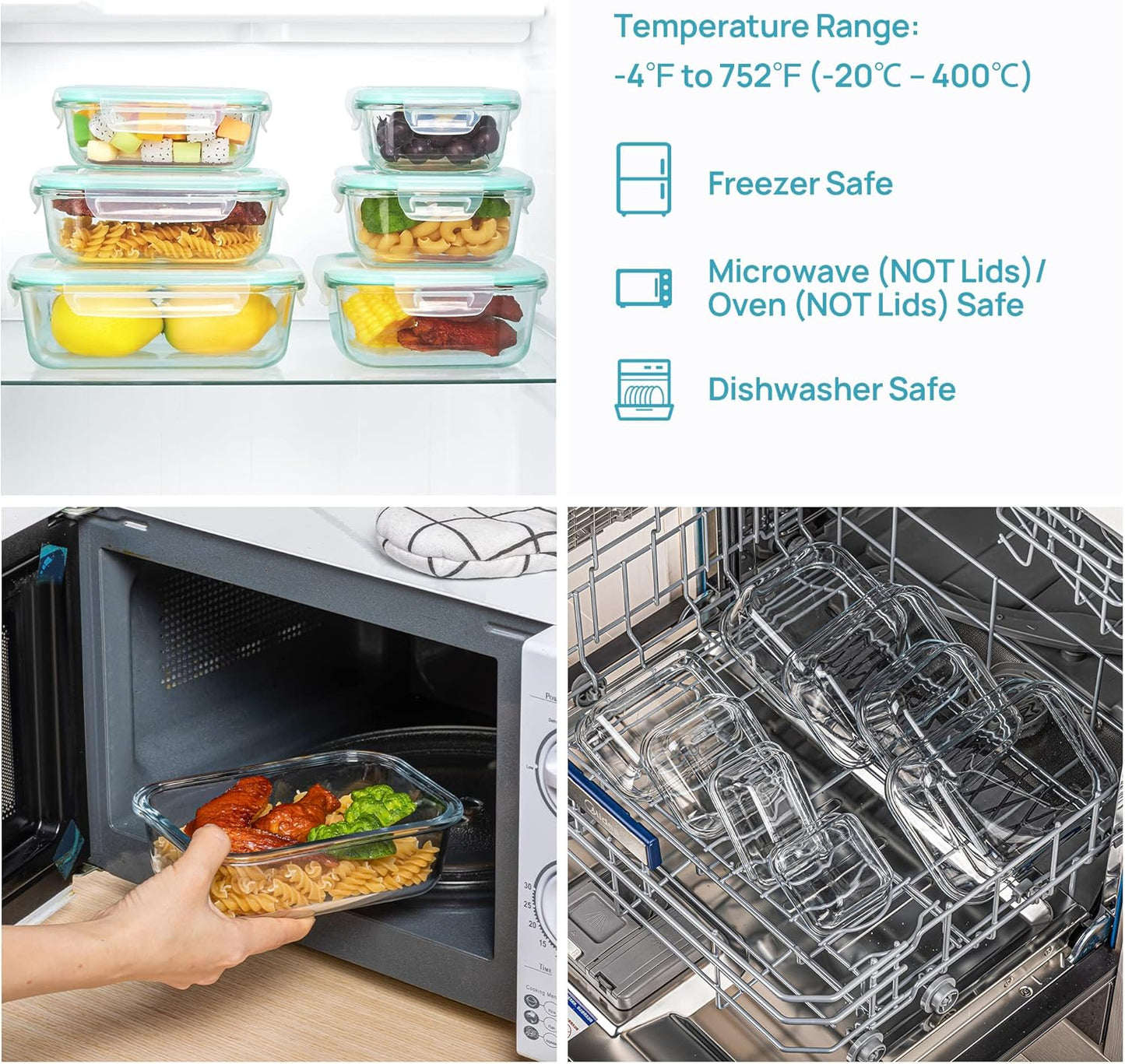 Set de Recipientes de Cristal Herméticos para Alimentos – Envases Reutilizables con Tapas, Aptos para Microondas y Lavavajillas (15 paquetes)
