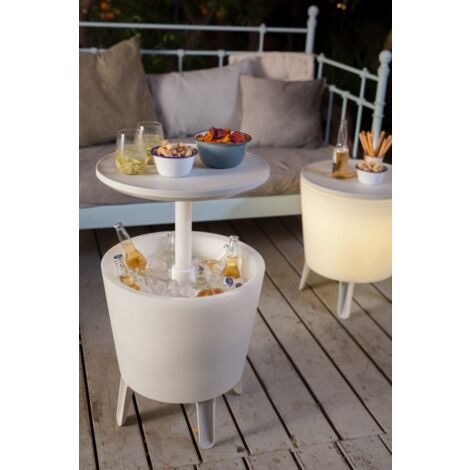 Mesa Nevera Multifuncional 39L con Iluminación LED  Mesa Auxiliar Refrigeradora para Terraza y Jardín
