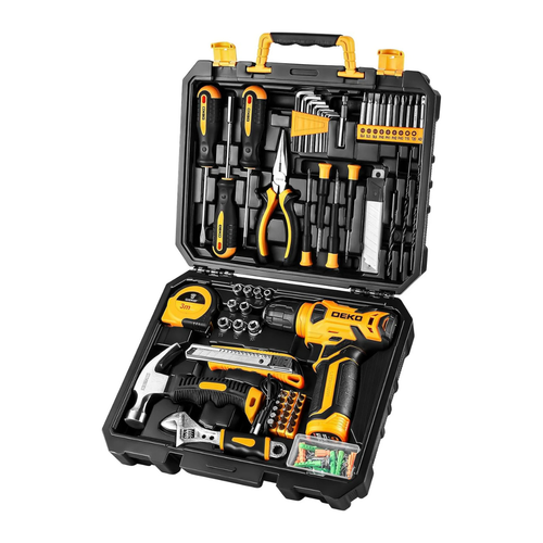 Kit de Herramientas Completo con Taladro Atornillador 8V – Maletín 126 Piezas para Bricolaje y Hogar