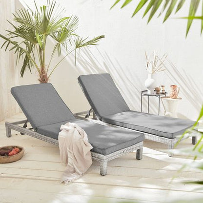 Set de 2 Tumbonas de Ratán Sintético con Cojines | Tumbonas Lounge para Jardín y Piscina