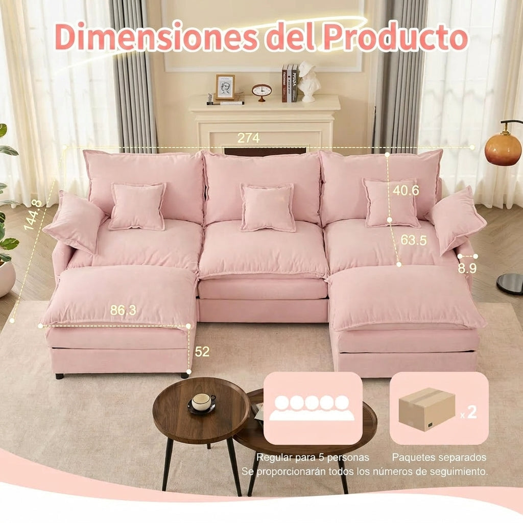 Sofá Modular en U de 3 Plazas con Puff – Diseño Moderno, Asientos Profundos y Máximo Confort