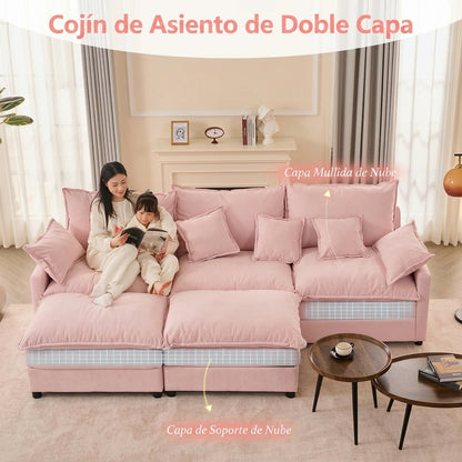 Sofá Modular en U de 3 Plazas con Puff – Diseño Moderno, Asientos Profundos y Máximo Confort
