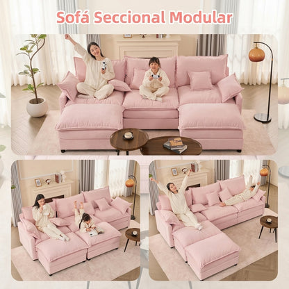 Sofá Modular en U de 3 Plazas con Puff – Diseño Moderno, Asientos Profundos y Máximo Confort