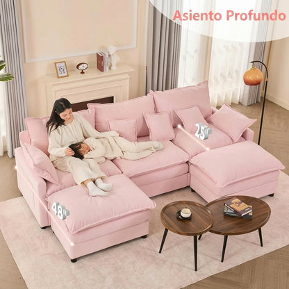 Sofá Modular en U de 3 Plazas con Puff – Diseño Moderno, Asientos Profundos y Máximo Confort
